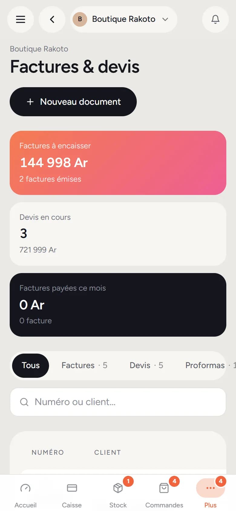 Factures & devis sur téléphone