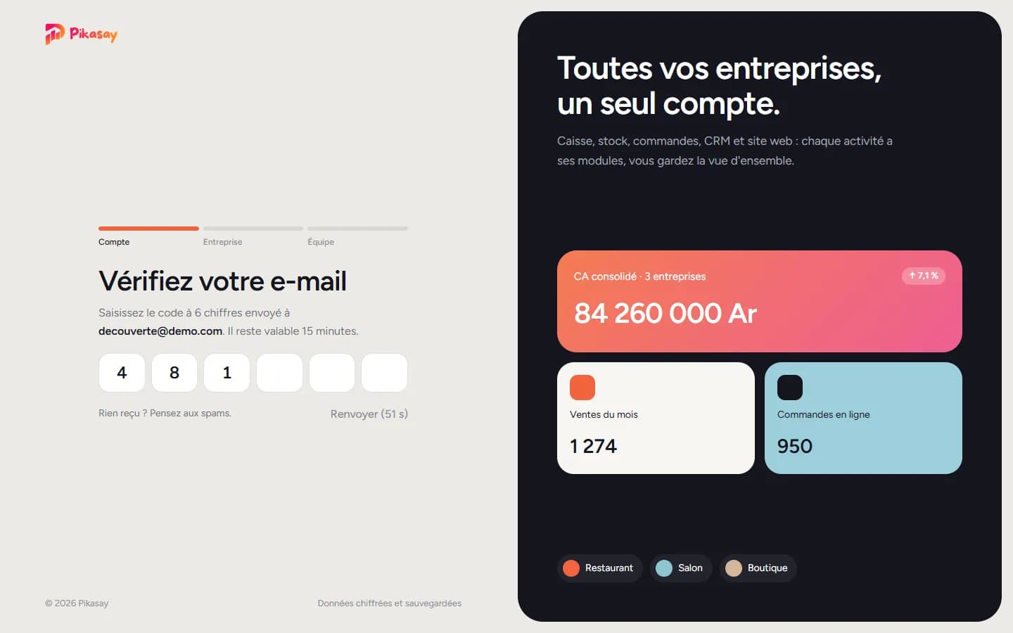 Saisie du code de vérification à 6 chiffres