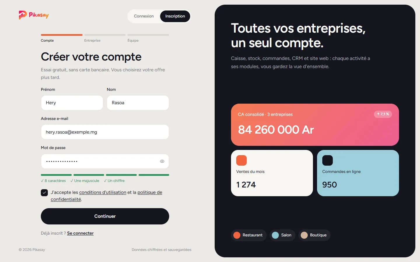 Formulaire Créer votre compte
