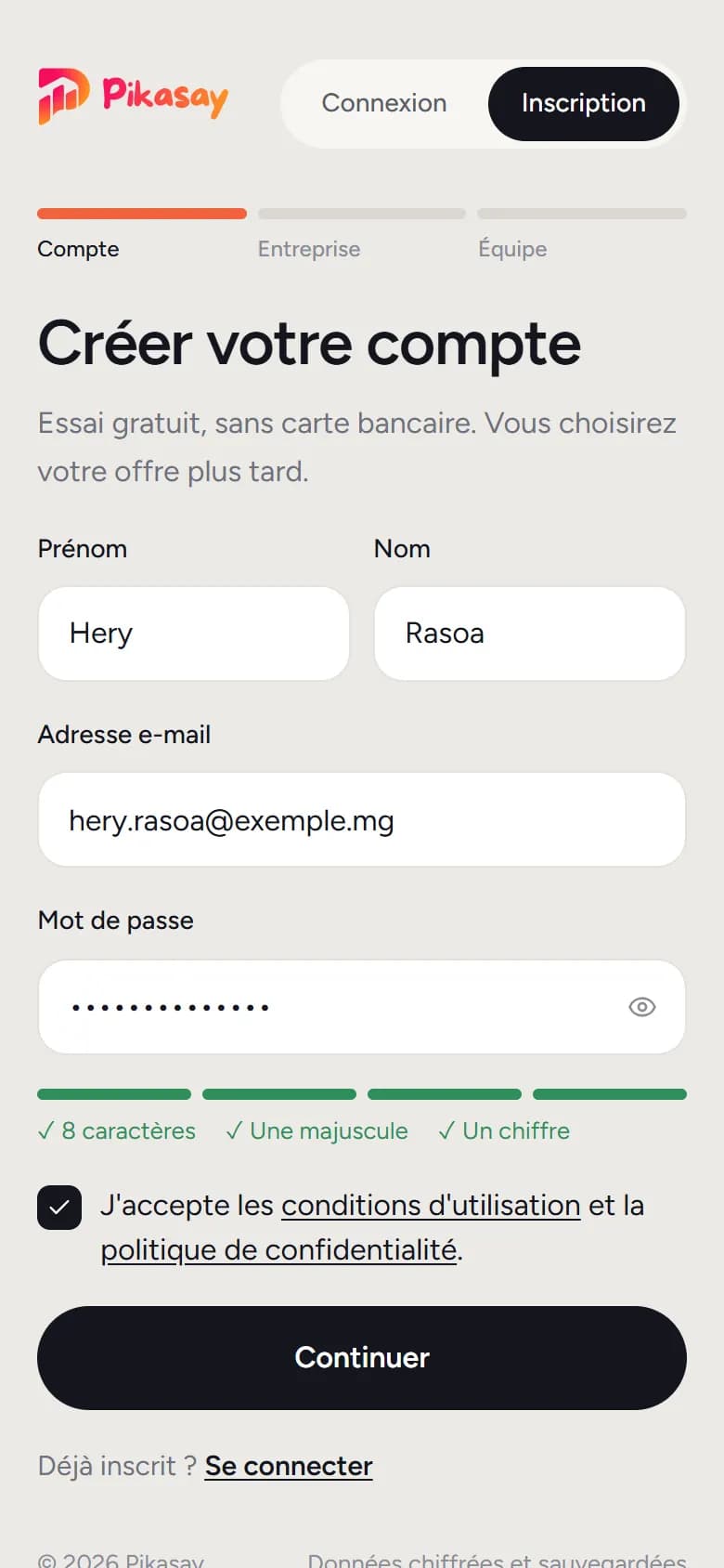 Inscription sur téléphone