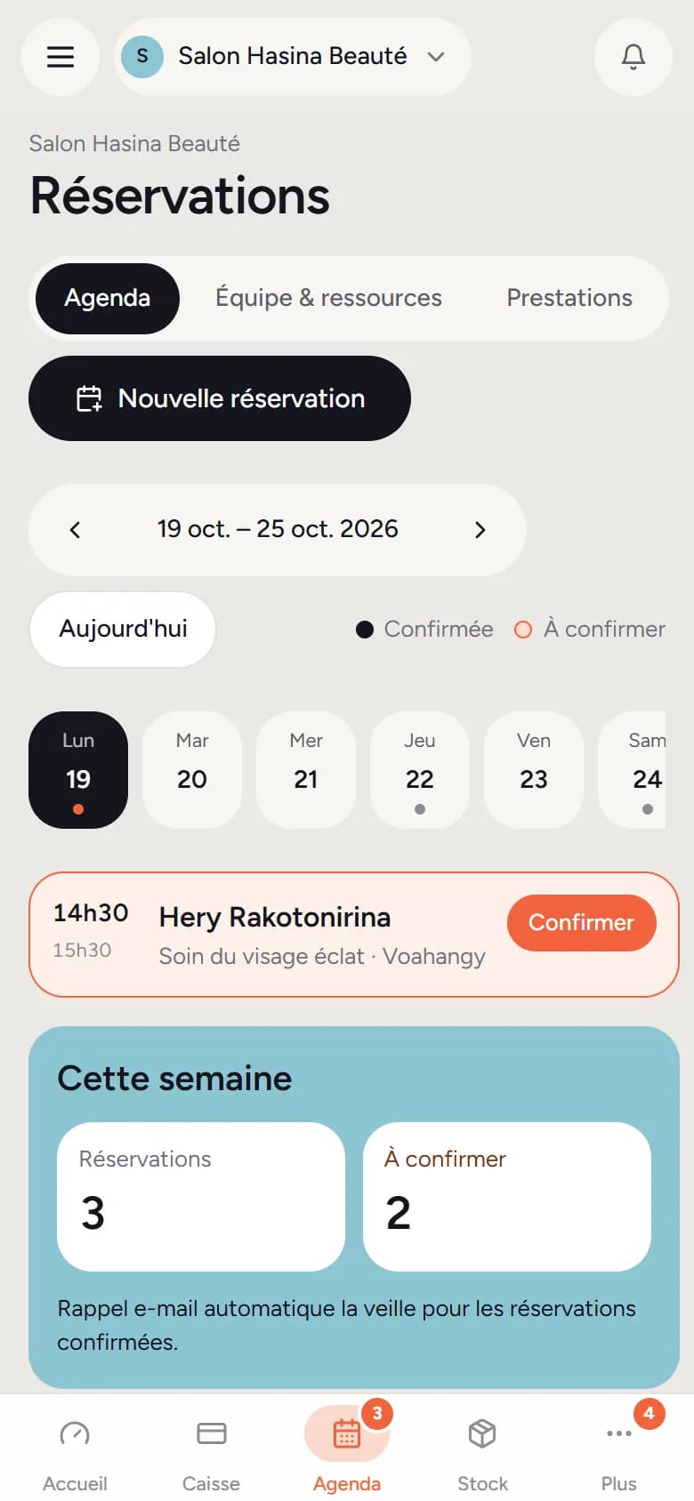 Agenda du jour sur téléphone