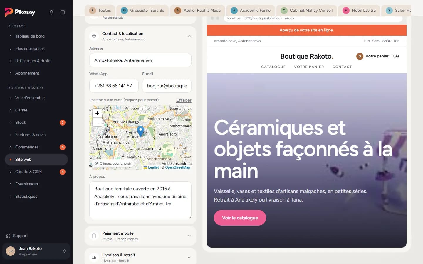 Section Contact & localisation ouverte
