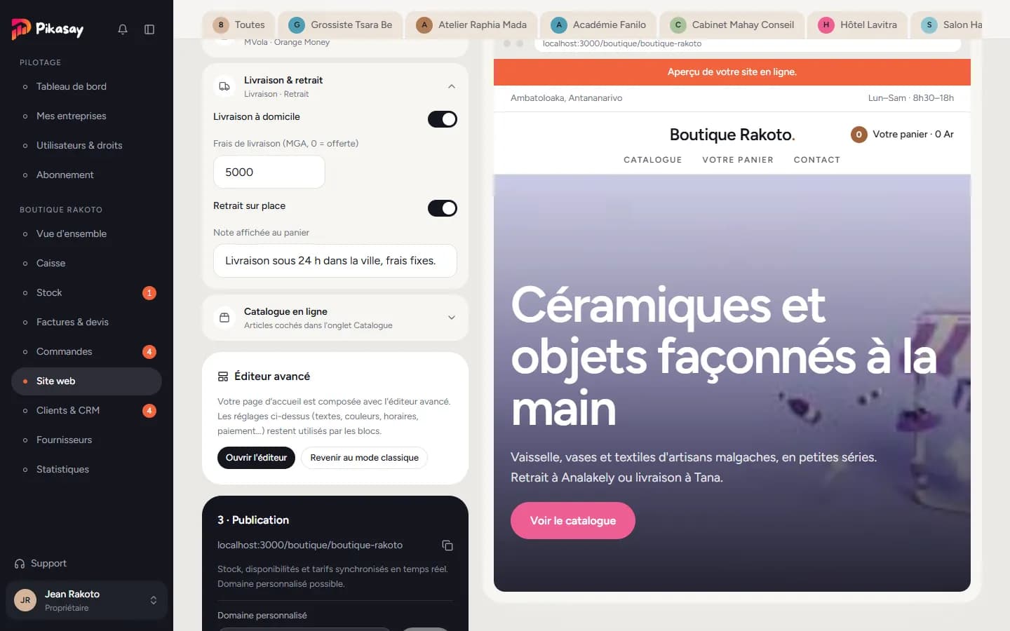 Section Livraison & retrait ouverte