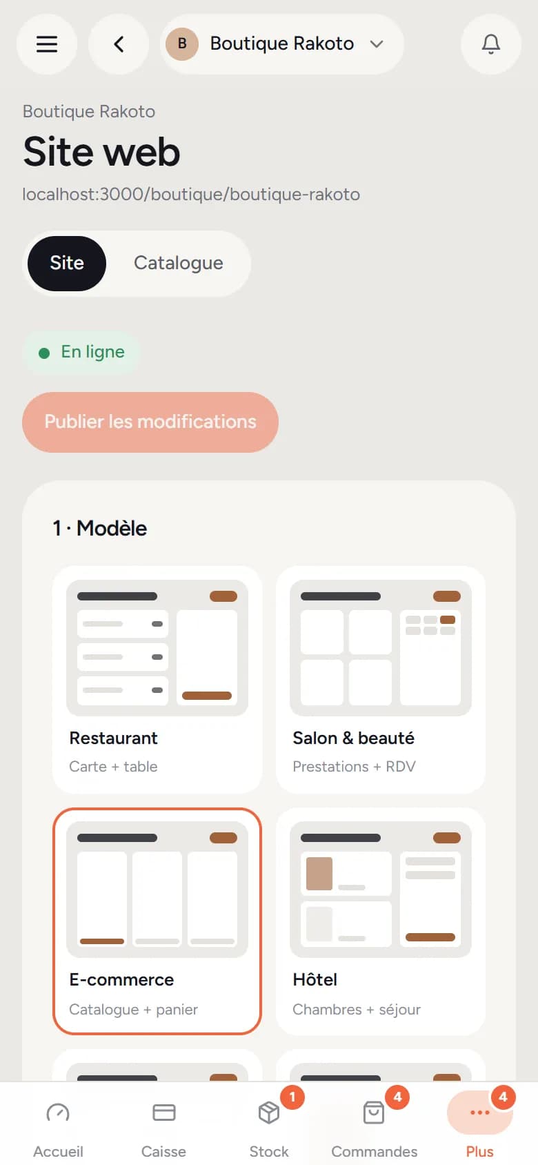 Réglages du site sur téléphone
