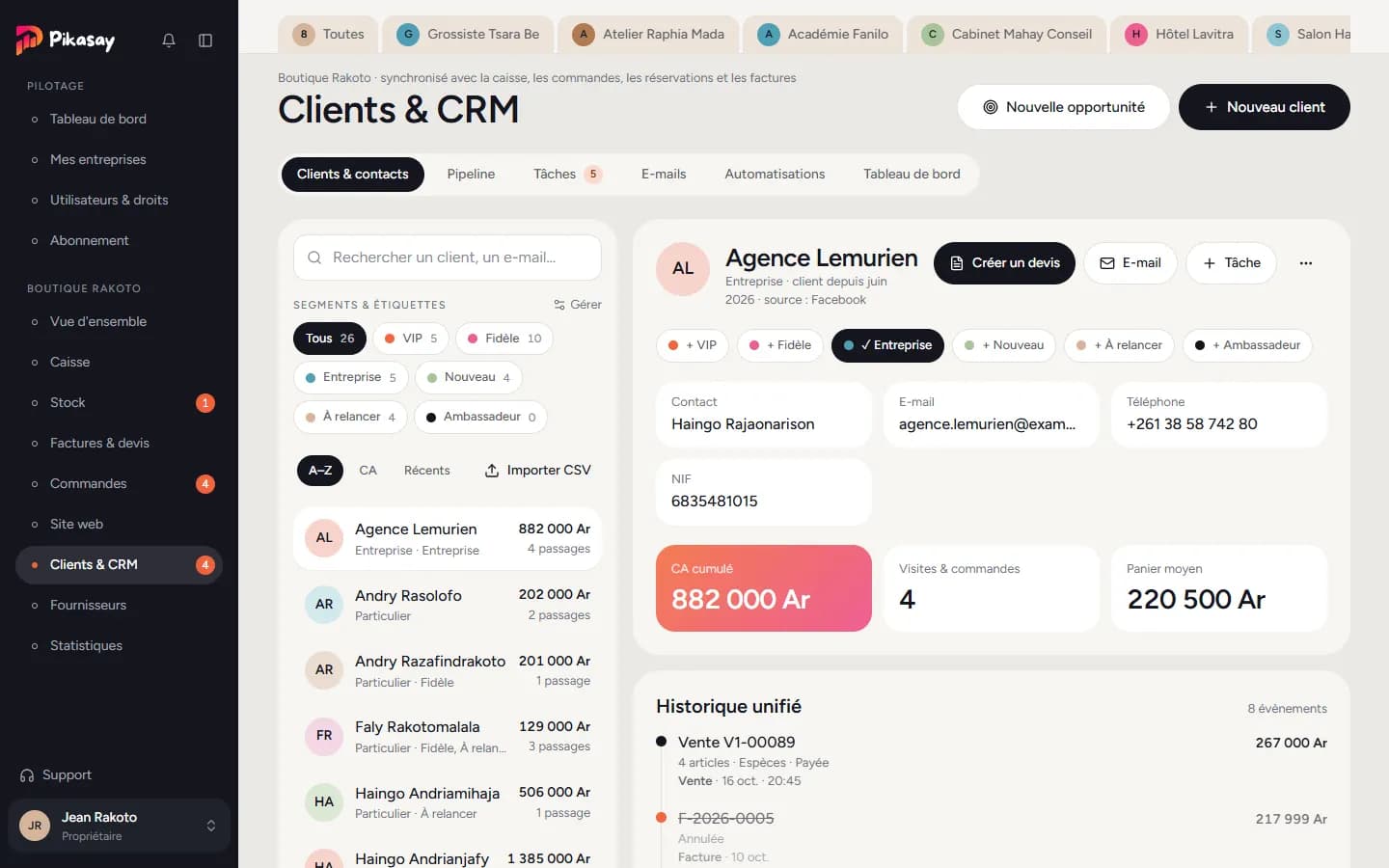 Liste des clients et fiche d'un client