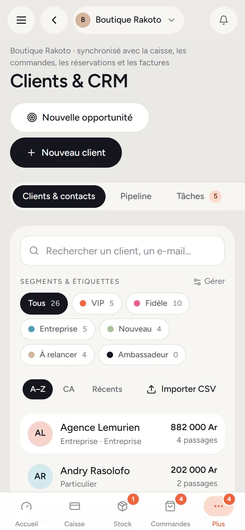 Clients sur téléphone