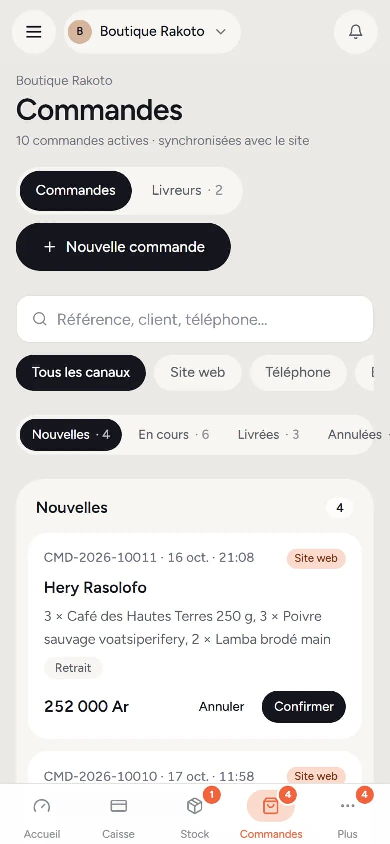 Commandes sur téléphone