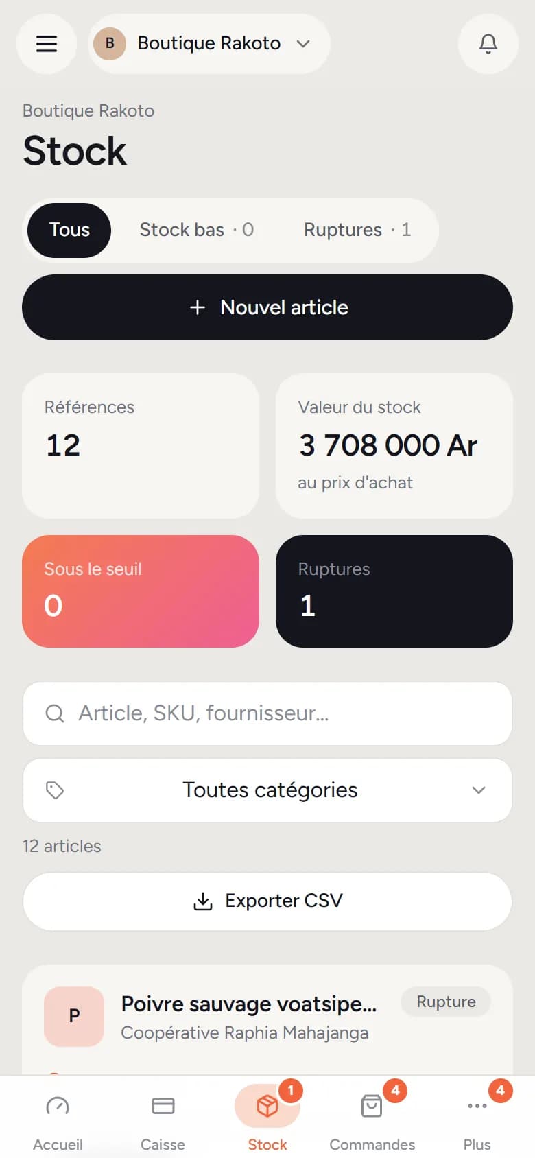 Stock sur téléphone